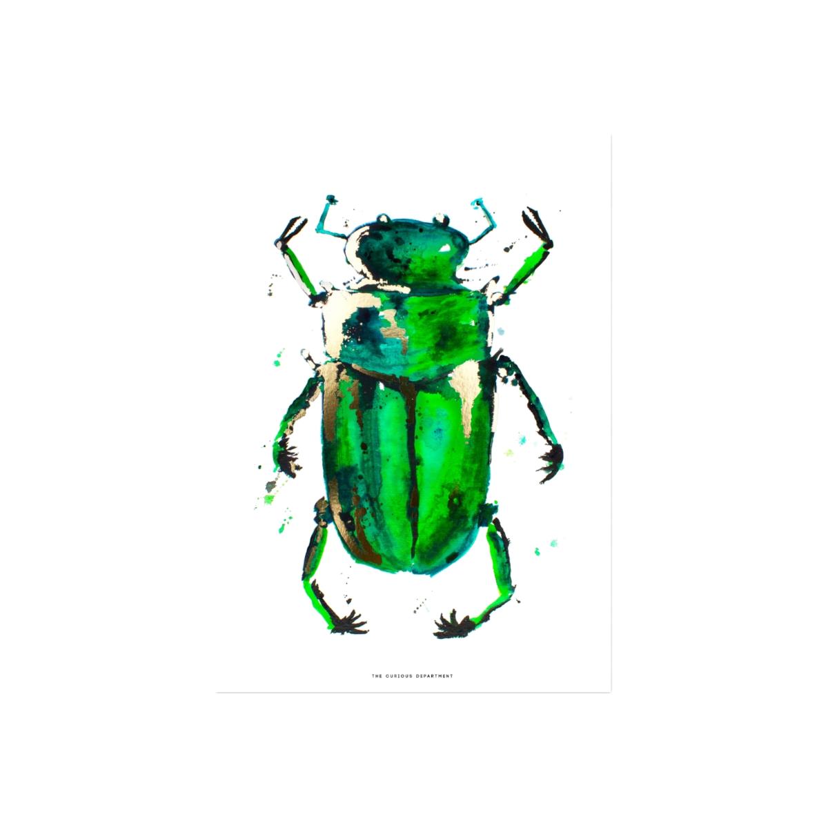 Gold / Green Beetle In The Rain Gold Print The Curious Department – image 1
