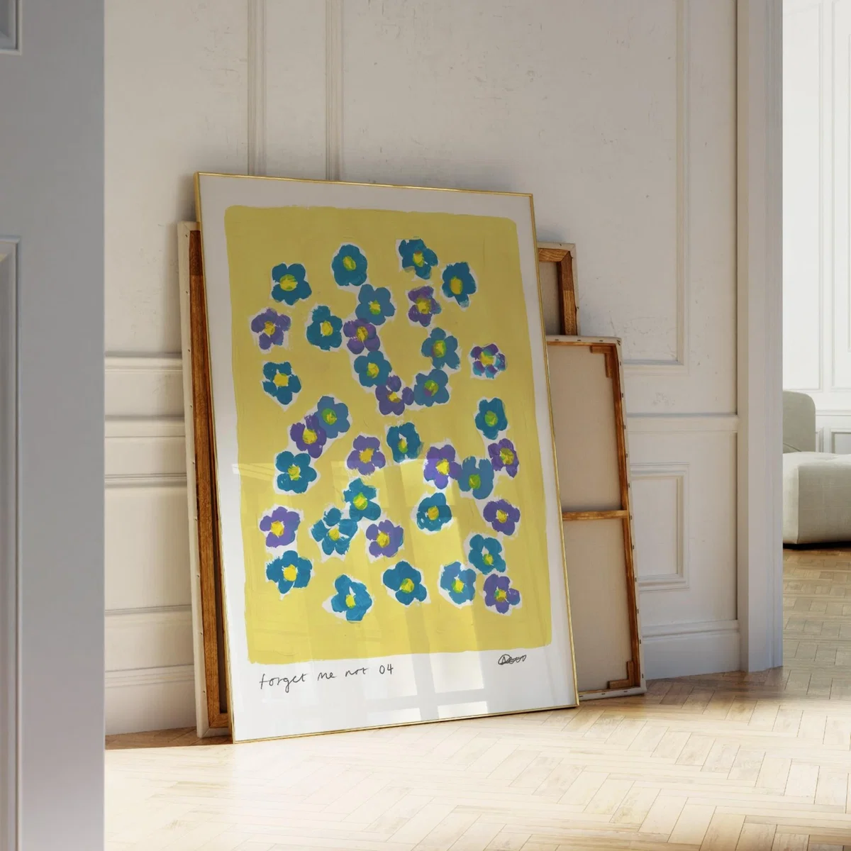 Yellow / Orange Forget Me Not Hand Painted Art Print - A3 | Natalie Cass Art – image 2