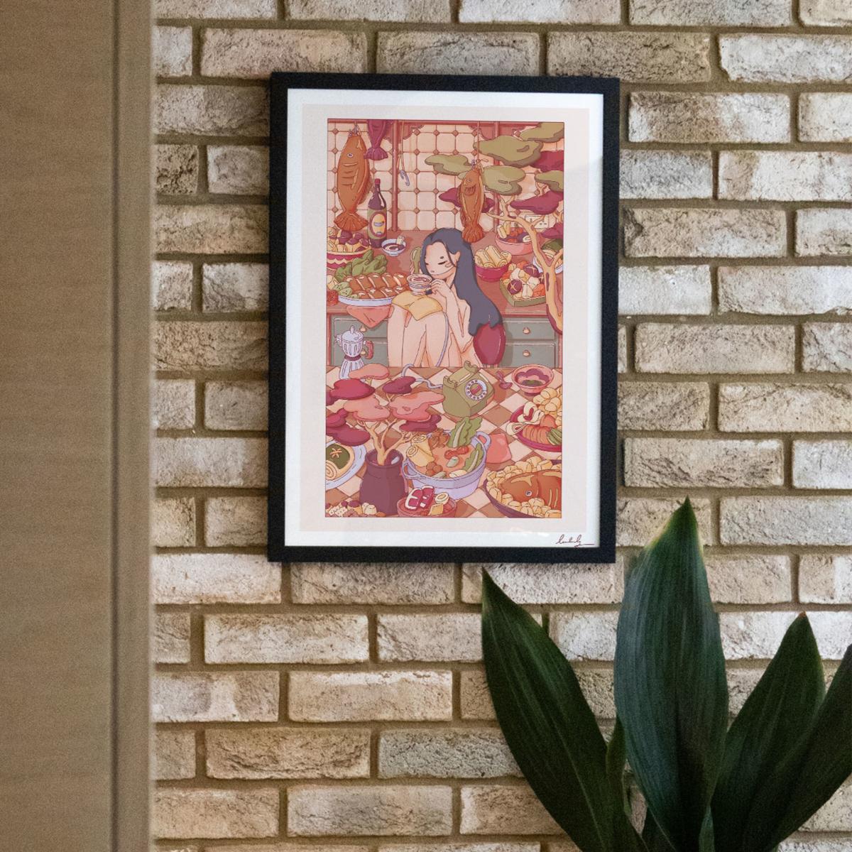 Neutrals / Red Come Over, I Made Too Much Food - Giclee Fine Art Print - Small | A3 | 297 X 420Mm | East Side Studio London – image 4