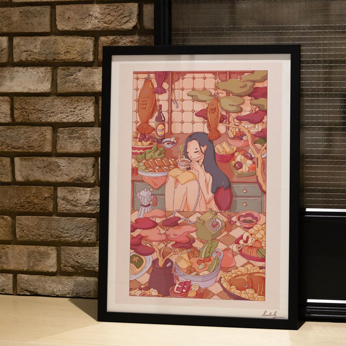 Neutrals / Red Come Over, I Made Too Much Food - Giclee Fine Art Print - Small | A3 | 297 X 420Mm | East Side Studio London – image 5