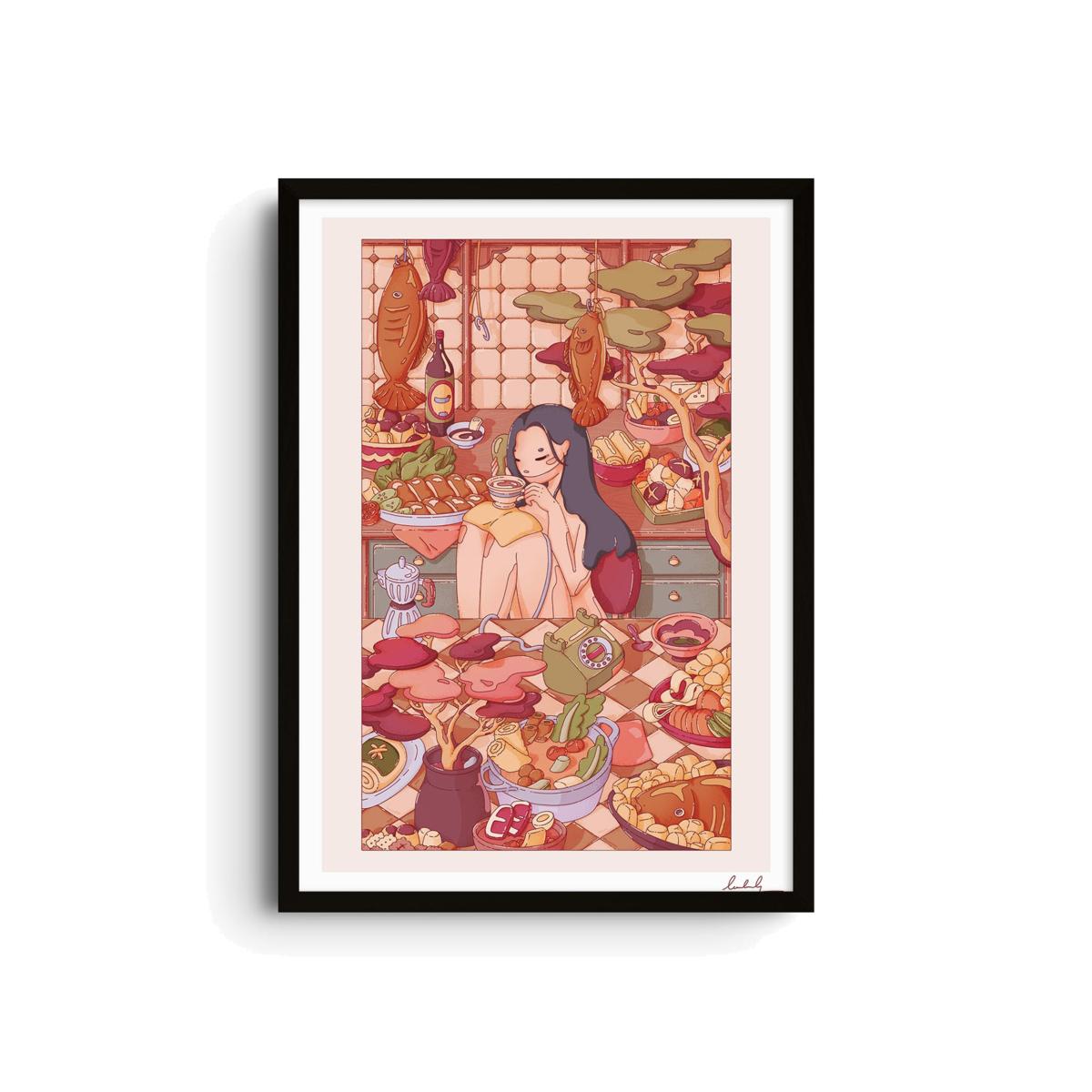 Neutrals / Red Come Over, I Made Too Much Food - Giclee Fine Art Print - Small | A3 | 297 X 420Mm | East Side Studio London – image 1
