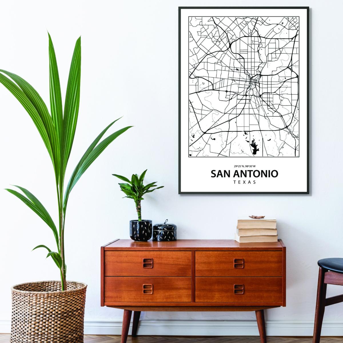 Black Map Of San Antonio Texas A1 594 X 841Mm Stanley Print House – image 3