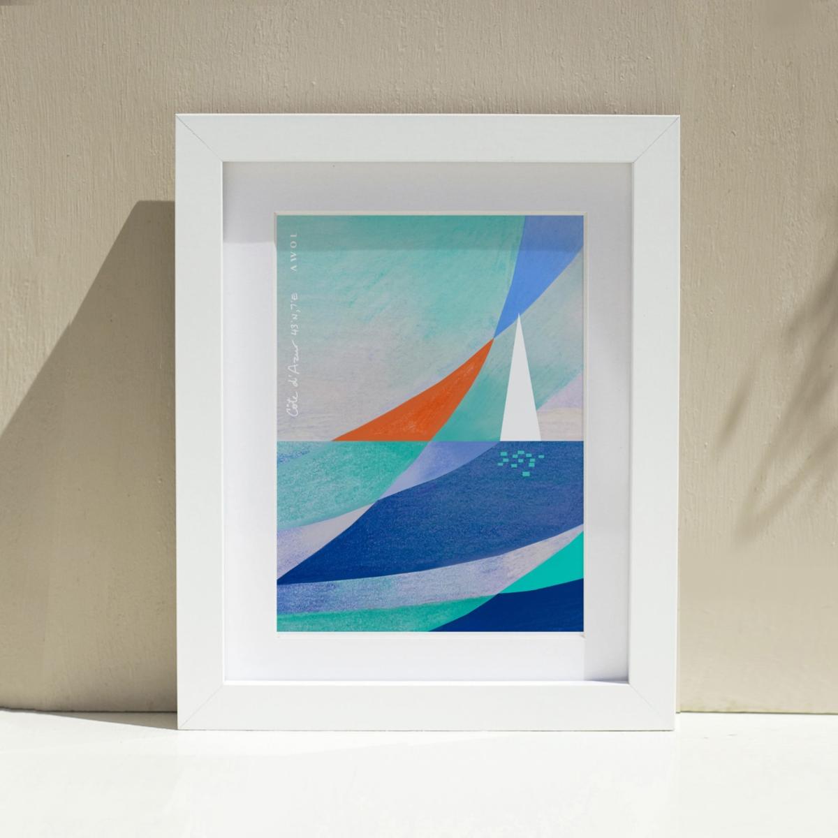 Neutrals / White / Blue Abstract Landscape: White Sailboat On The Blue Sea Art Print Awol – image 11