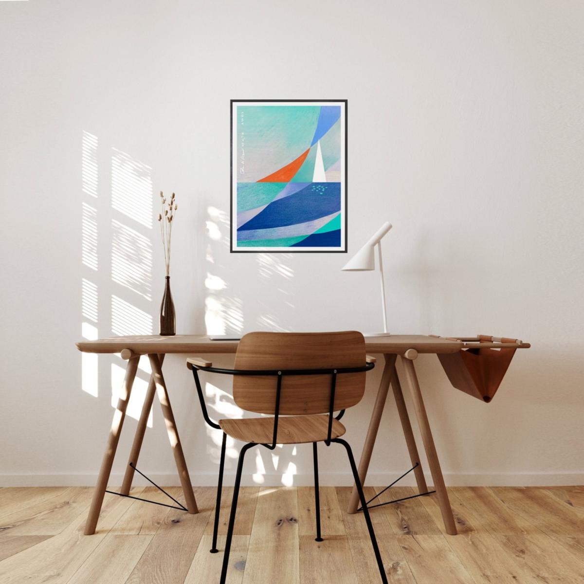Neutrals / White / Blue Abstract Landscape: White Sailboat On The Blue Sea Art Print Awol – image 5