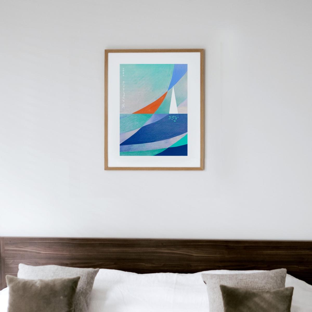 Neutrals / White / Blue Abstract Landscape: White Sailboat On The Blue Sea Art Print Awol – image 8