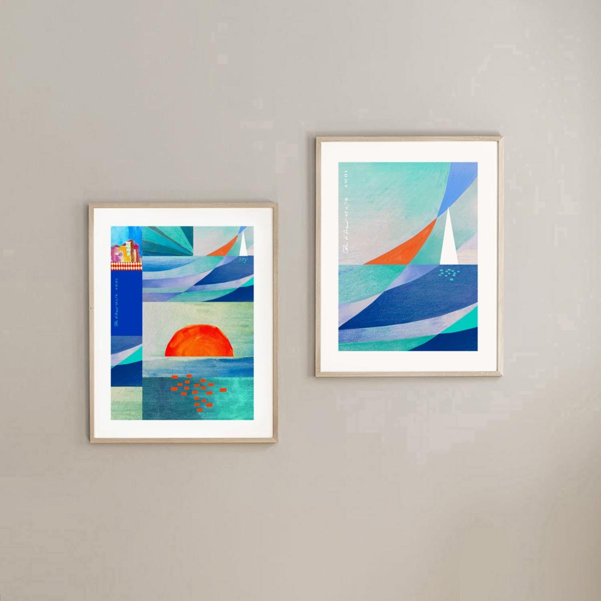 Neutrals / White / Blue Abstract Landscape: White Sailboat On The Blue Sea Art Print Awol – image 9