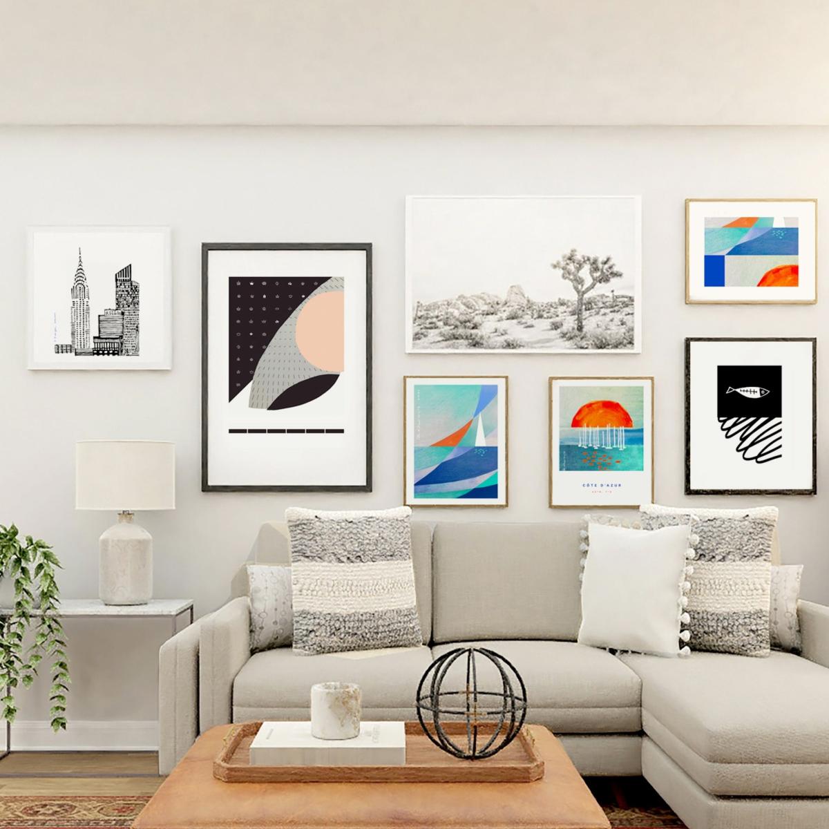 Neutrals / White / Blue Abstract Landscape: White Sailboat On The Blue Sea Art Print Awol – image 10