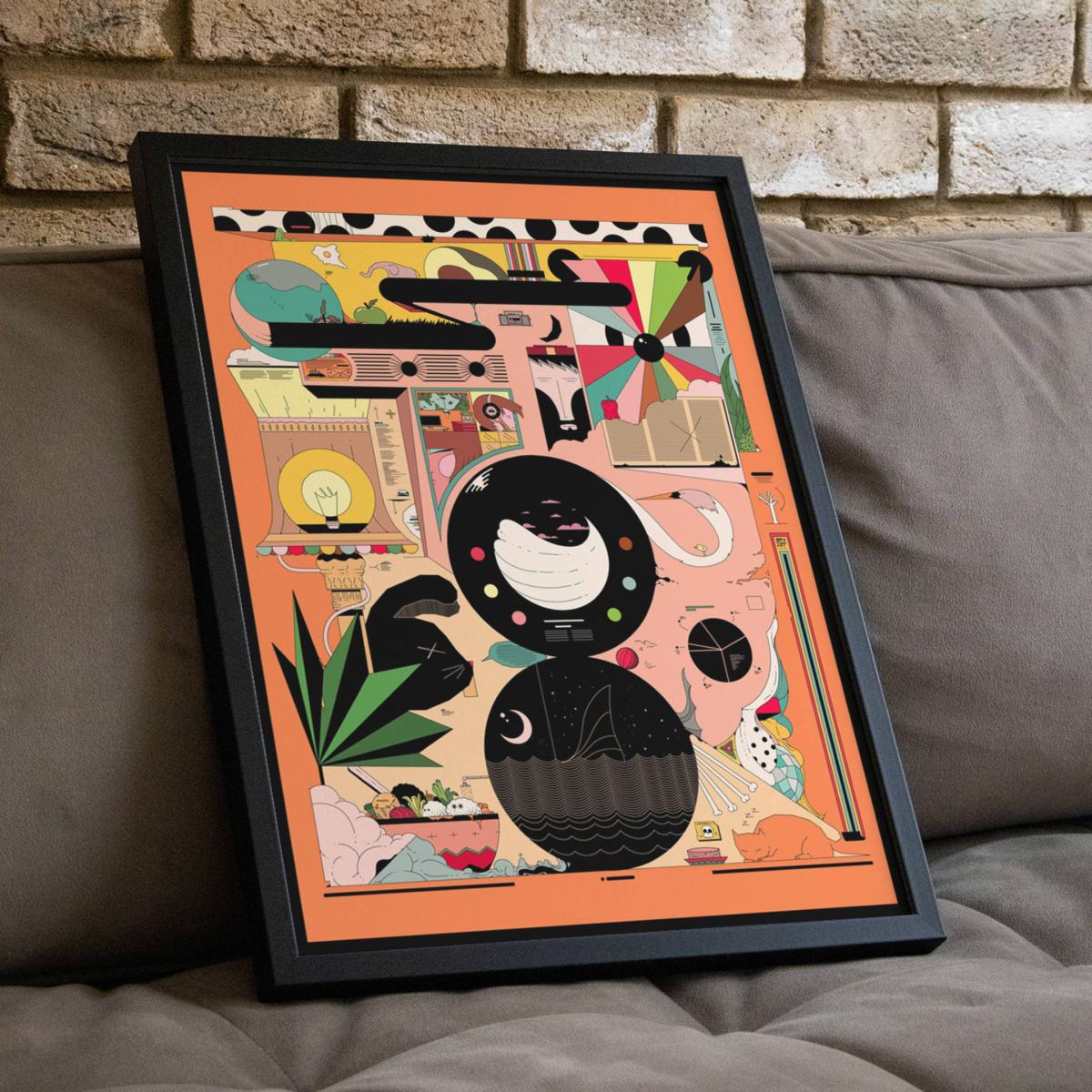 Yellow / Orange Chill Skill - Abstract Cartoon Art Print - Small | 12 X 16" | East Side Studio London – image 3