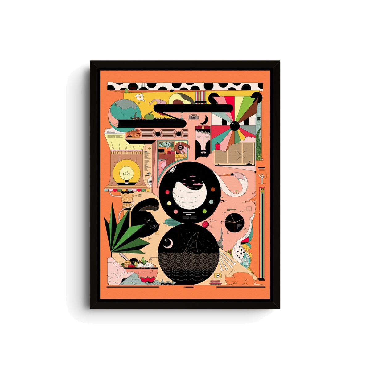 Yellow / Orange Chill Skill - Abstract Cartoon Art Print - Small | 12 X 16" | East Side Studio London – image 1