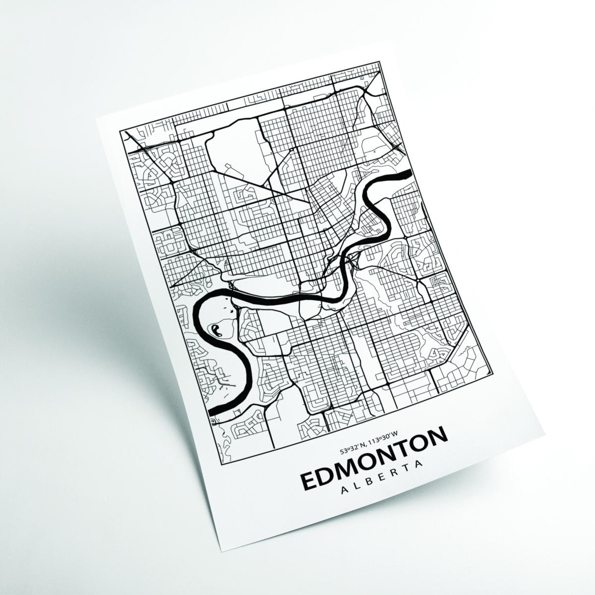 Black Map Of Edmonton Alberta A3 297 X 420Mm Stanley Print House – image 2