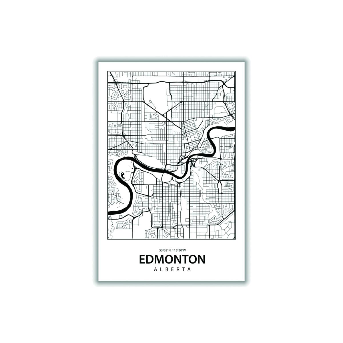 Black Map Of Edmonton Alberta A3 297 X 420Mm Stanley Print House – image 1