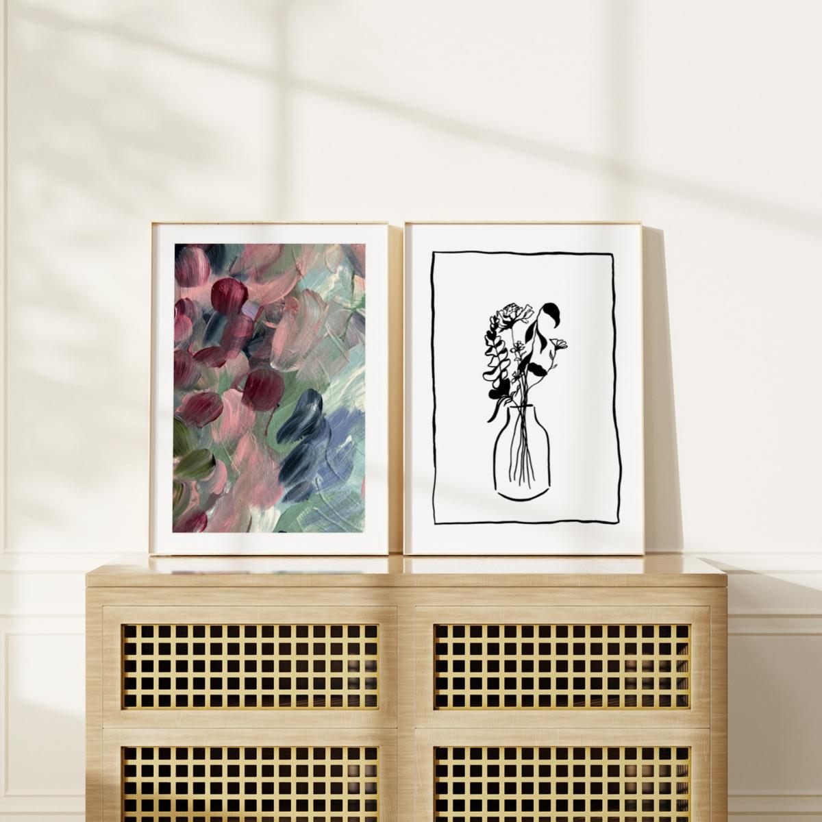 Black / Pink / Purple Pink Blossom And Wild Flowers Still Life Drawing - Print Pair A3 297 X 420Mm Emily M Art & Design – image 2