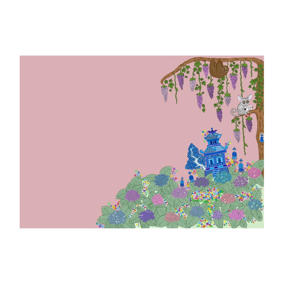 Pink / Purple Chinoise Garden Print A3 297 X 420Mm Abigail Hardie Home