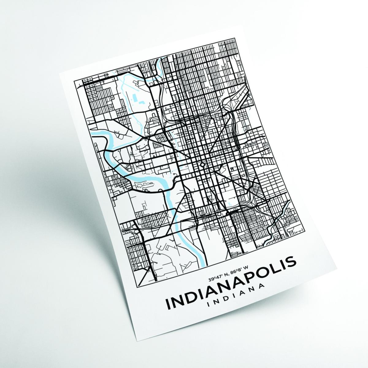 Black Map Of Indianapolis Indiana A4 210 X 297Mm Stanley Print House – image 2