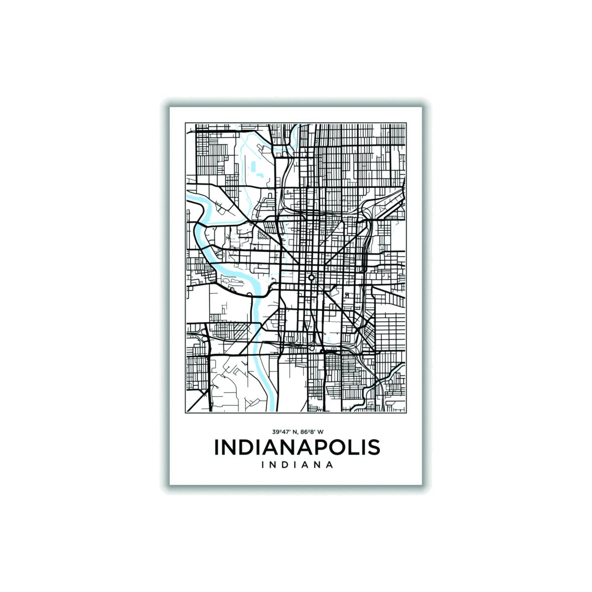 Black Map Of Indianapolis Indiana A4 210 X 297Mm Stanley Print House – image 1