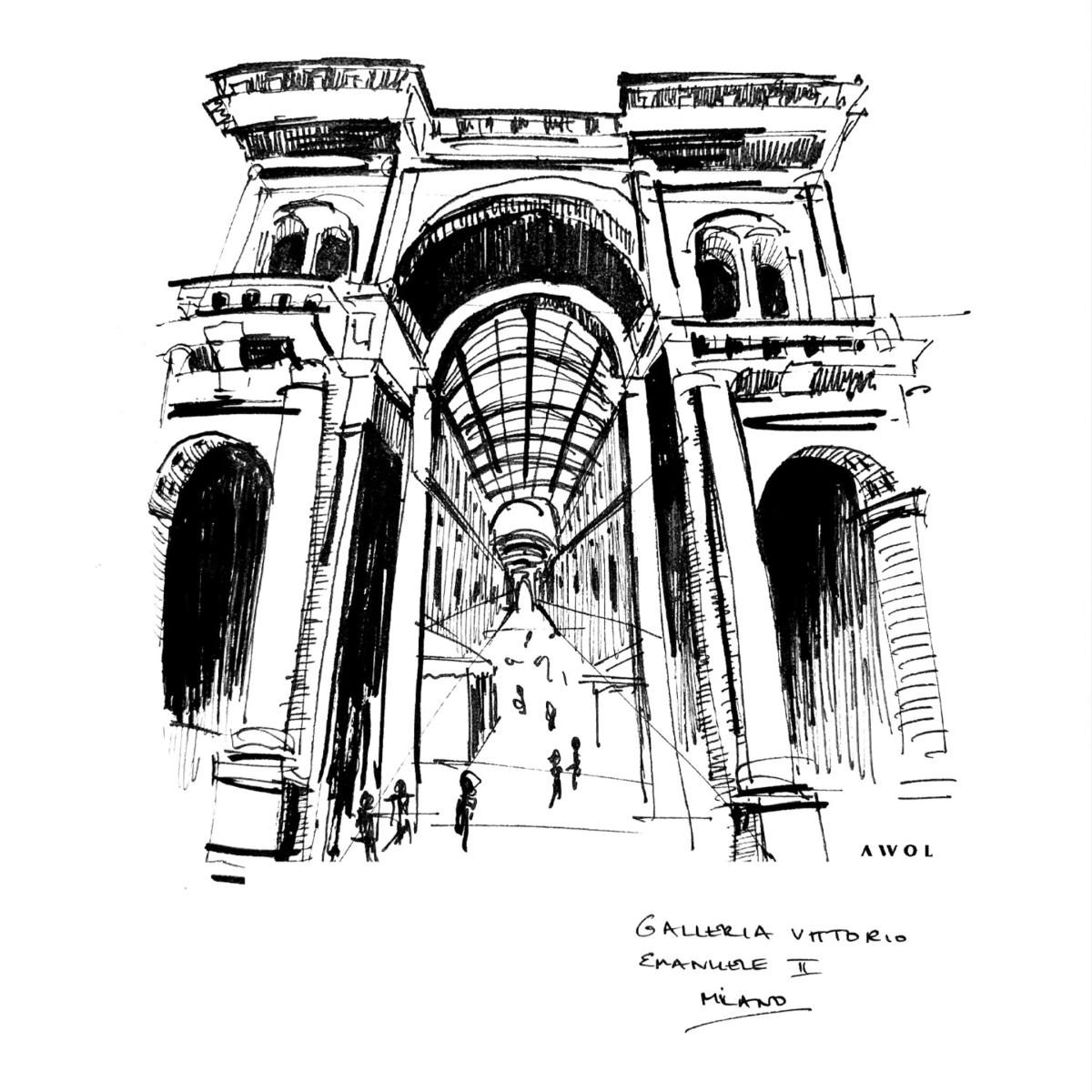 Black / White Milan City Art Print: Italian Architectural Landmark Art Print Awol – image 2