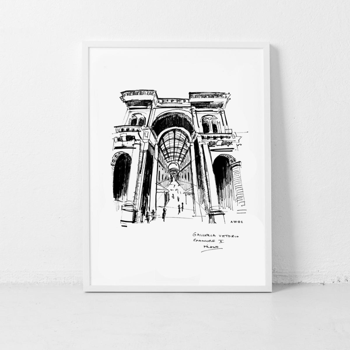 Black / White Milan City Art Print: Italian Architectural Landmark Art Print Awol – image 11