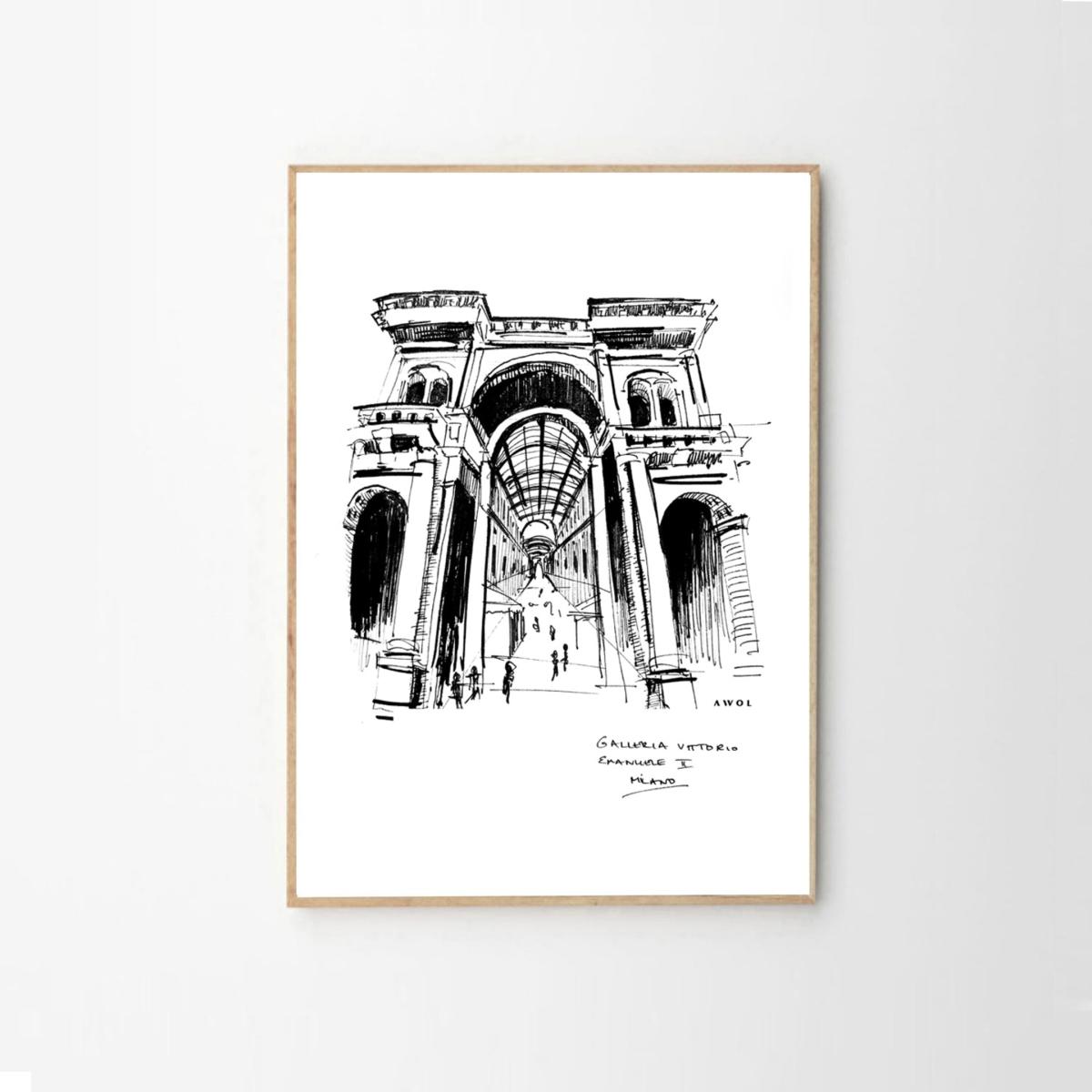 Black / White Milan City Art Print: Italian Architectural Landmark Art Print Awol – image 12