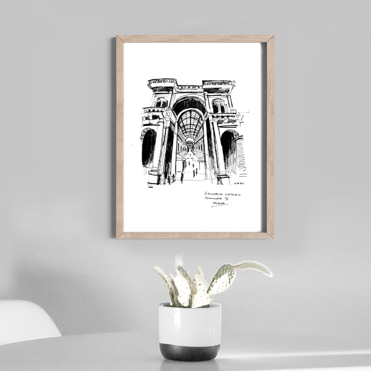 Black / White Milan City Art Print: Italian Architectural Landmark Art Print Awol – image 4