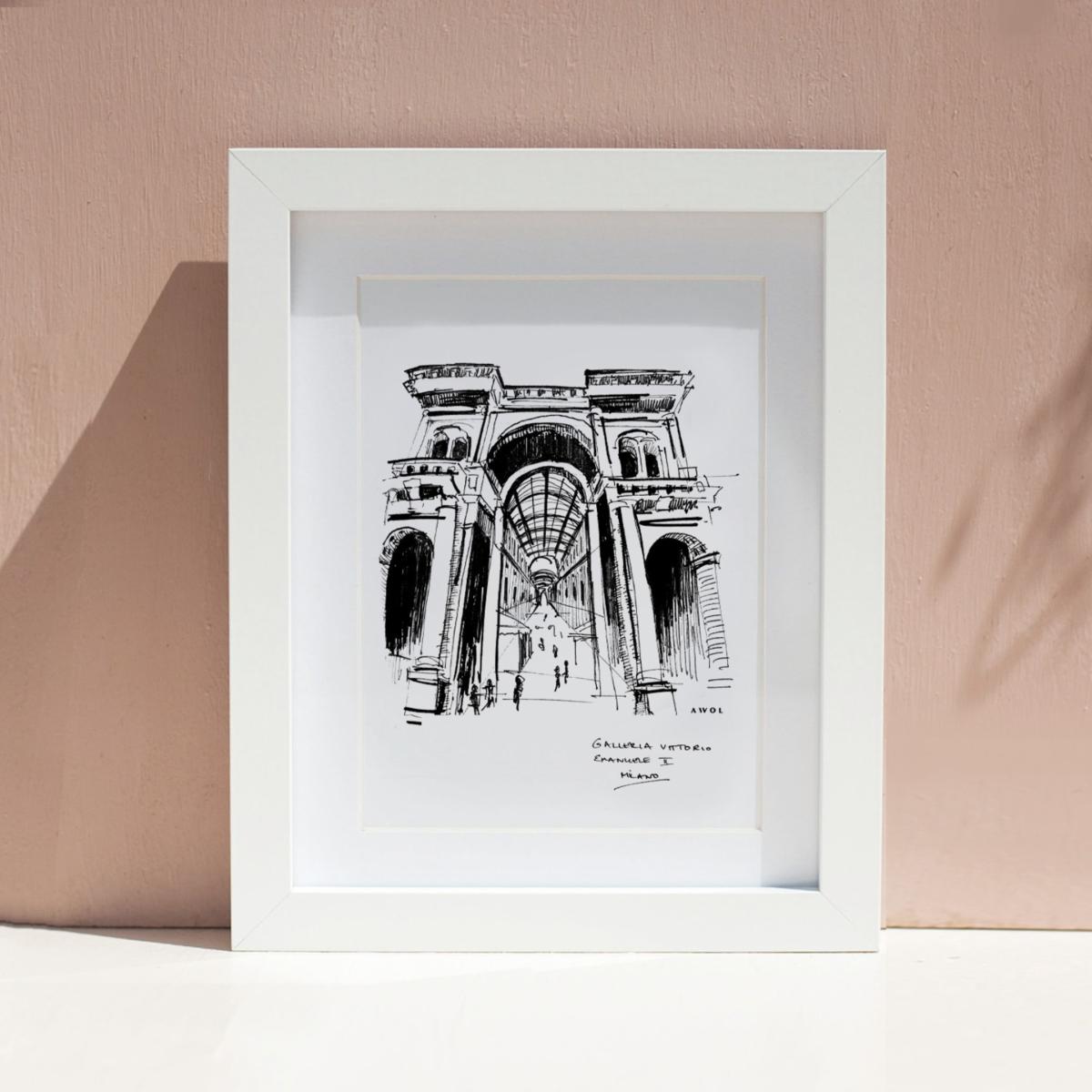 Black / White Milan City Art Print: Italian Architectural Landmark Art Print Awol – image 10