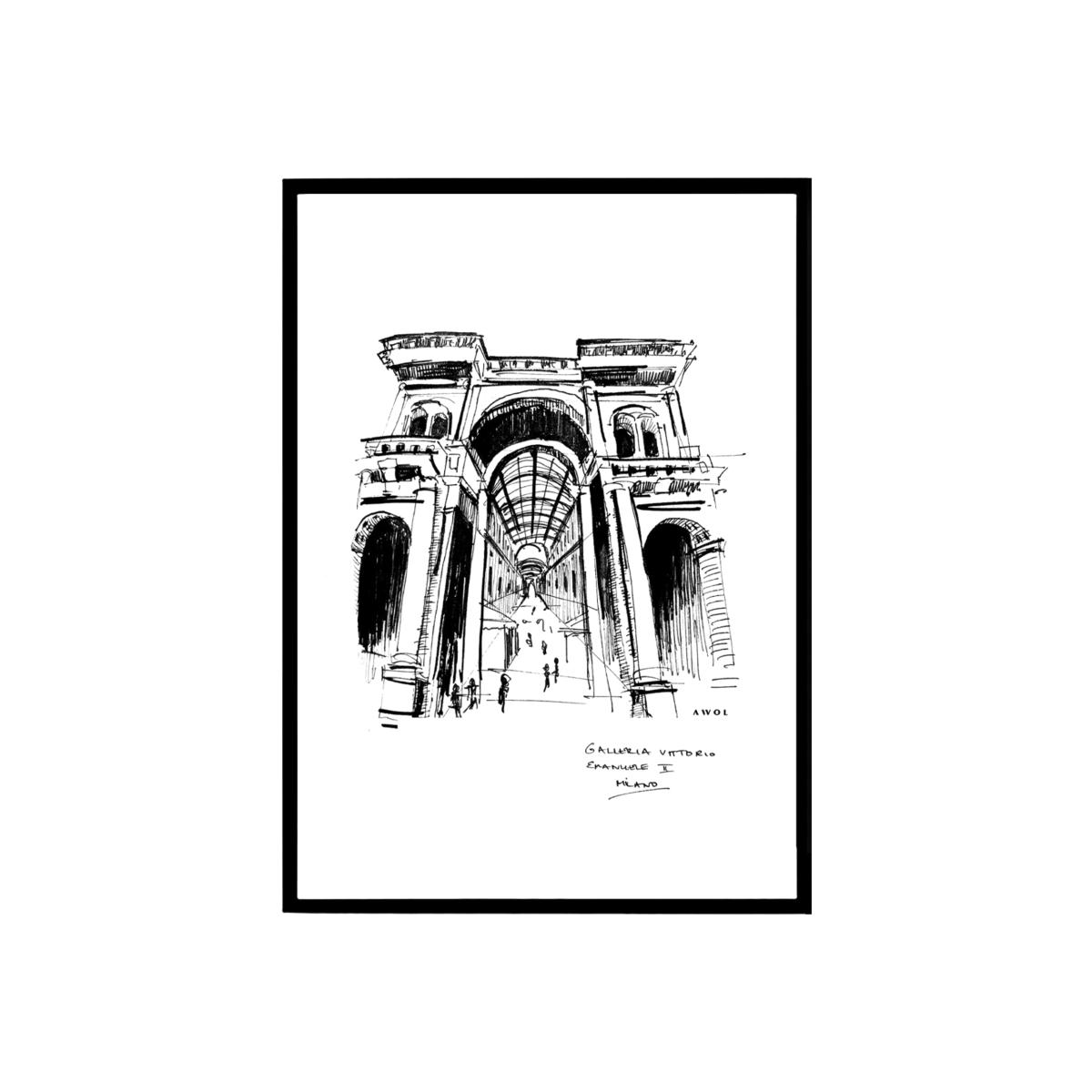Black / White Milan City Art Print: Italian Architectural Landmark Art Print Awol – image 1