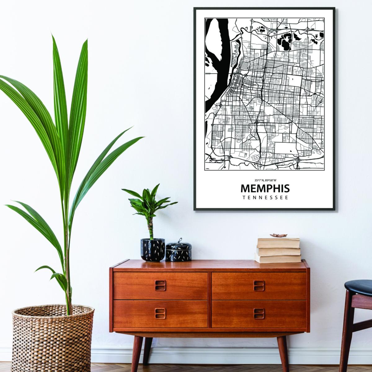 Black Map Of Memphis Tennessee A3 297 X 420Mm Stanley Print House – image 3