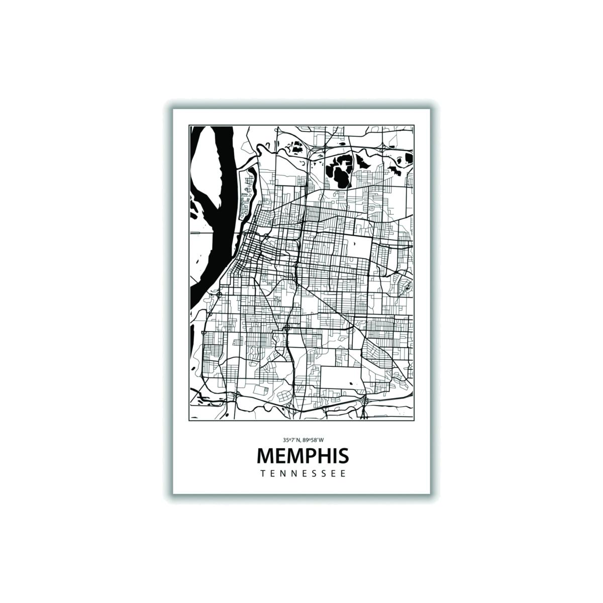 Black Map Of Memphis Tennessee A3 297 X 420Mm Stanley Print House – image 1