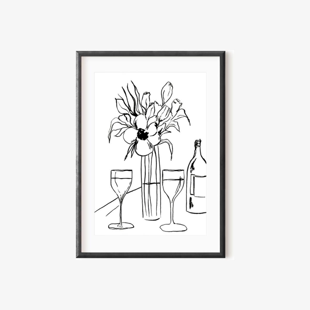 Black / White Kitchen Still Life Ink Drawing Print A3 297 X 420Mm Emily M Art & Design – image 1