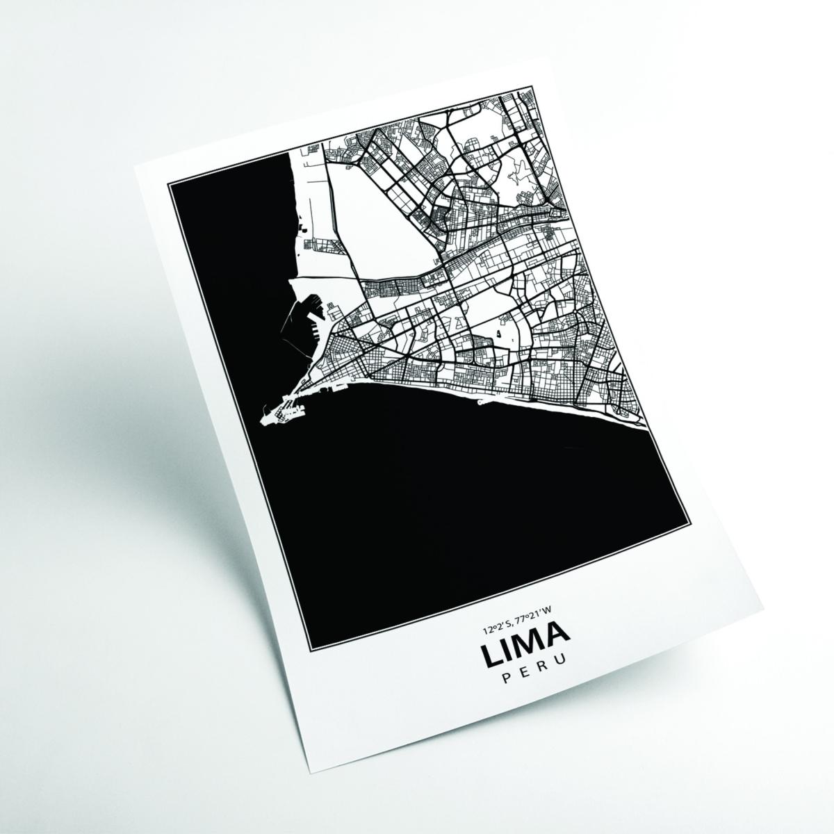 Black Map Of Lima Peru A4 210 X 297Mm Stanley Print House – image 2