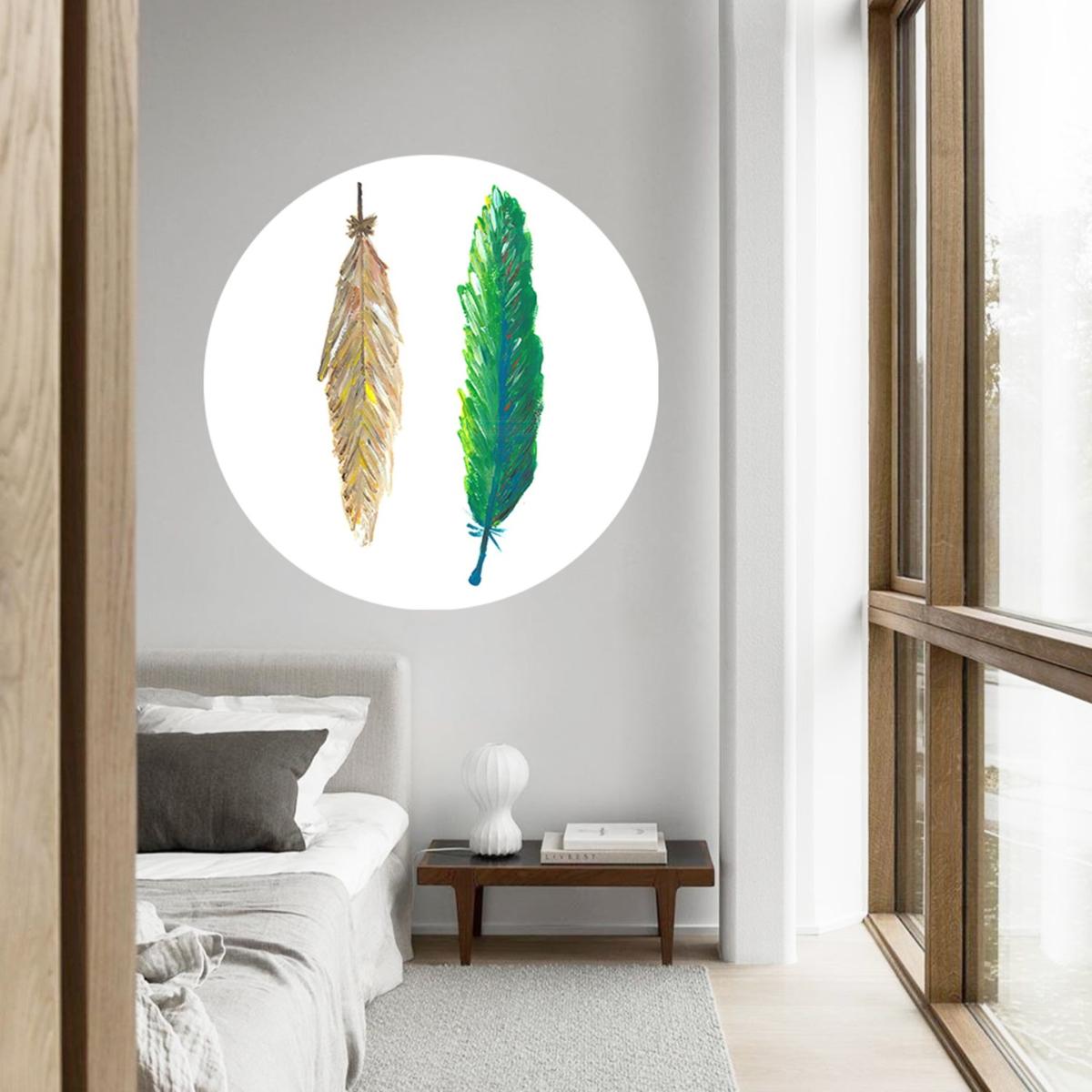 Neutrals Circle Wall Sticker Beige Green Feathers Catchii – image 2