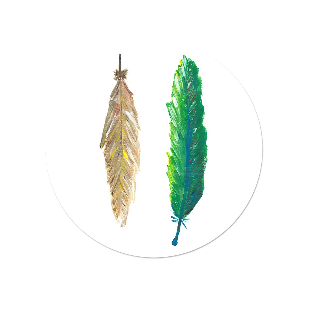 Neutrals Circle Wall Sticker Beige Green Feathers Catchii – image 1