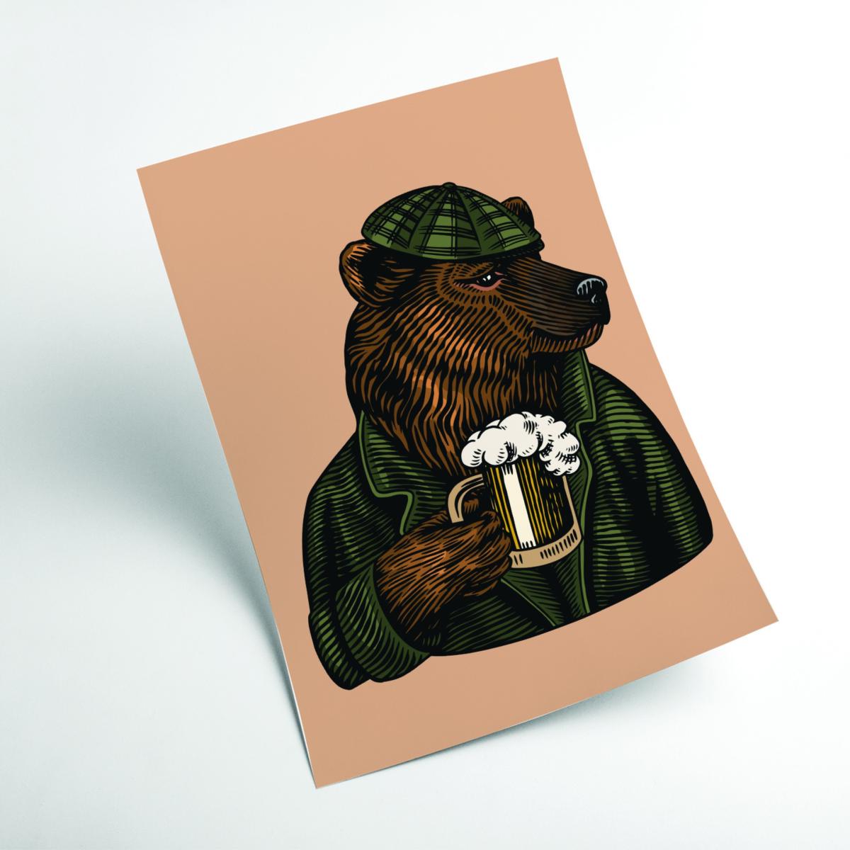 Brown Frosty The Bear With A Frosty Beer A3 297 X 420Mm Stanley Print House – image 2