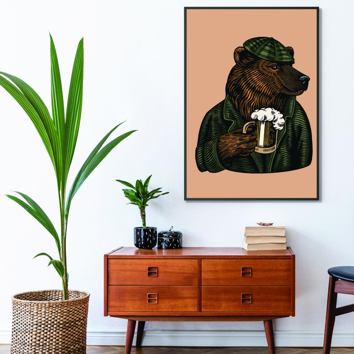 Brown Frosty The Bear With A Frosty Beer A3 297 X 420Mm Stanley Print House – image 3