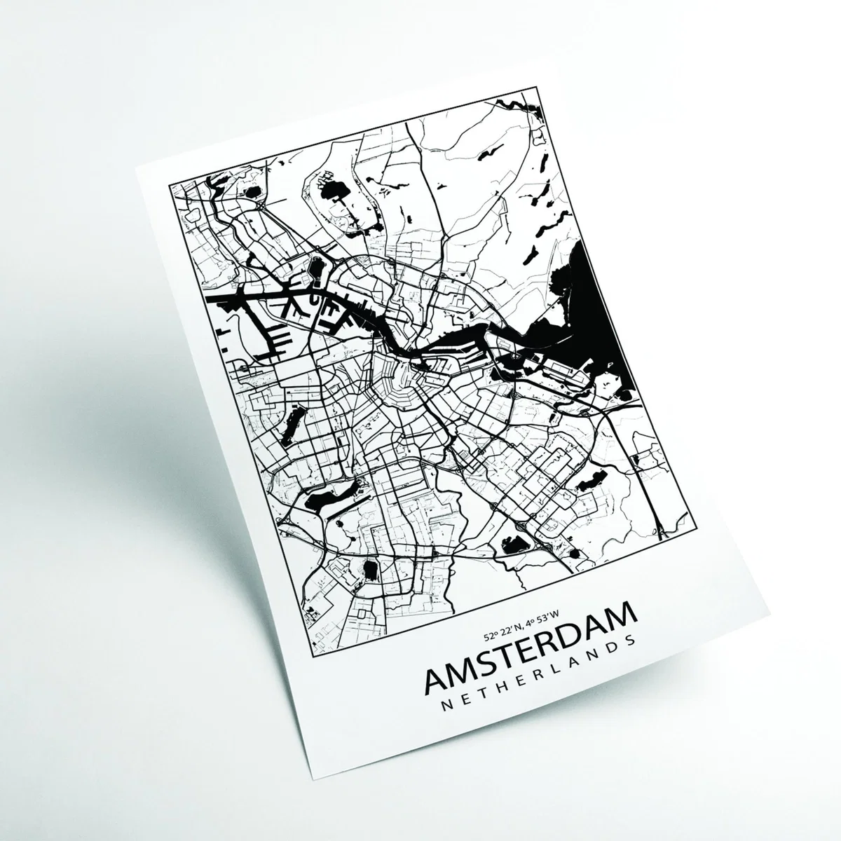 Black Map Of Amsterdam Netherlands Small Stanley Print House – image 2