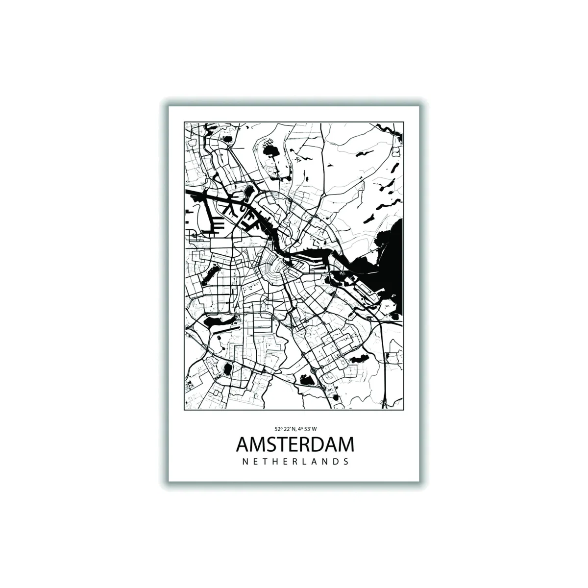 Black Map Of Amsterdam Netherlands Small Stanley Print House – image 1