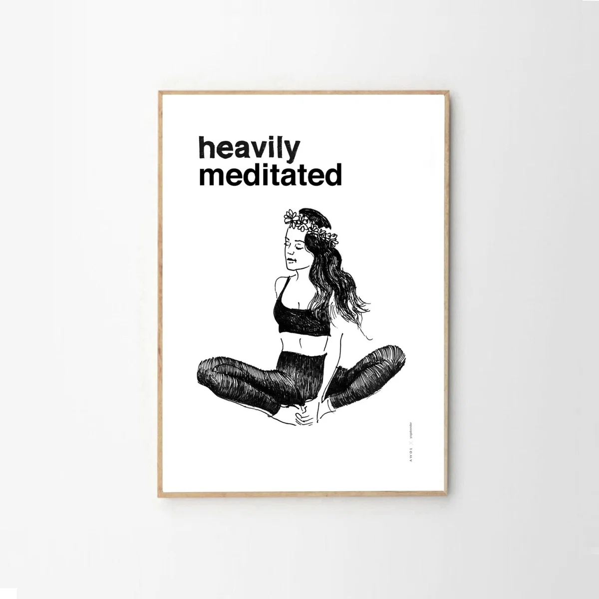 Black / White "Heavily Meditated" Art Print: Playful Meditation Wall Art Awol – image 4
