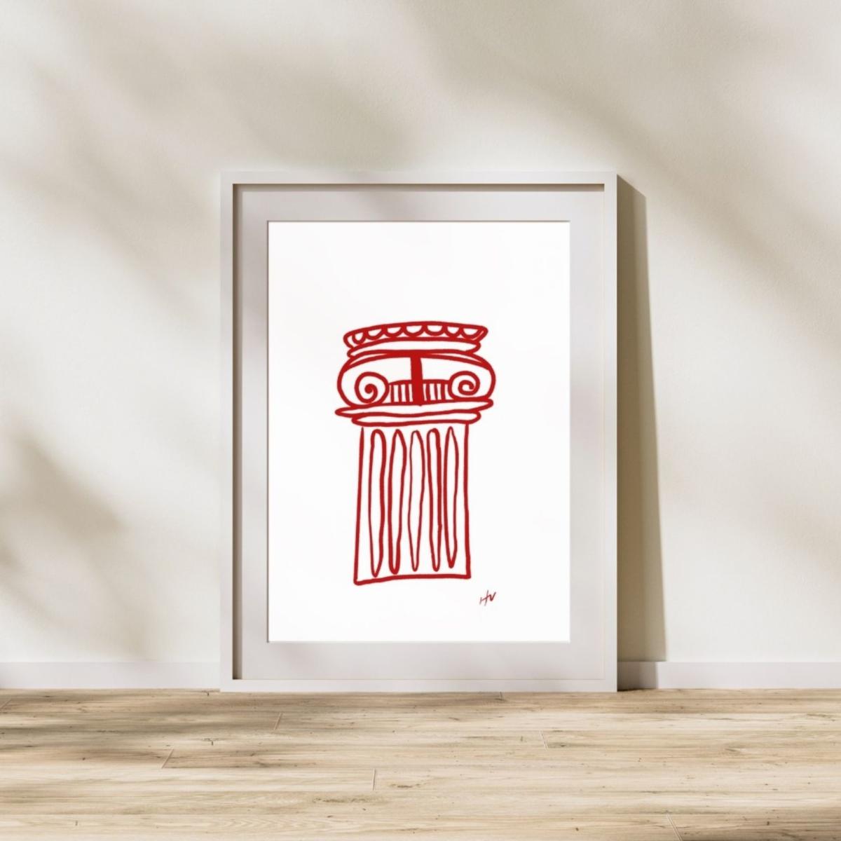 Red / White Greek Column Print 8 X 10" Hannah Via Art – image 2