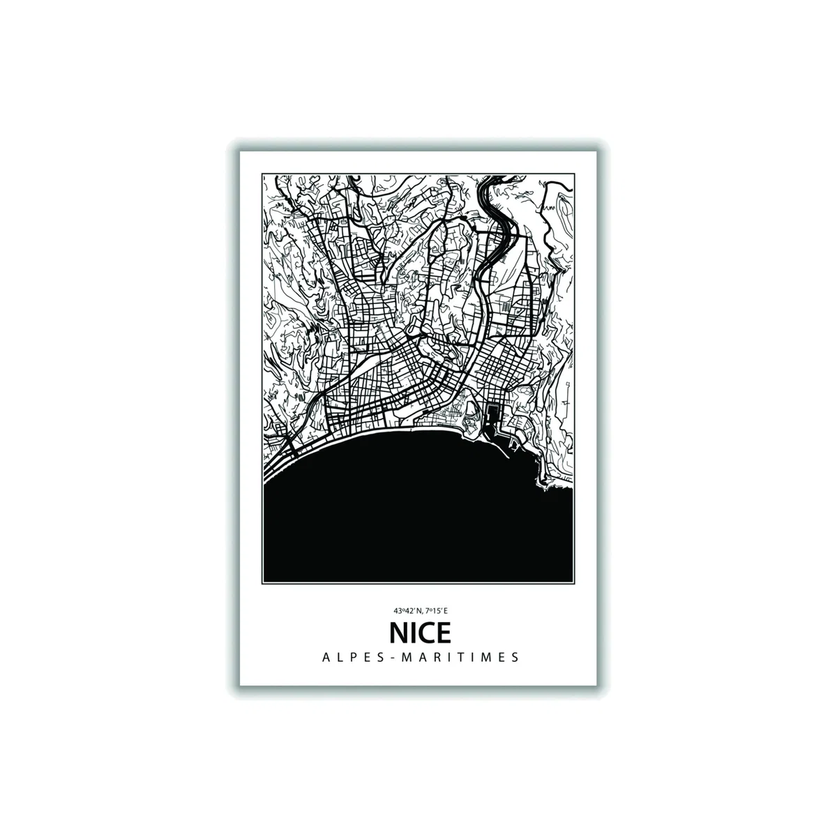 Black Map Of Nice A2 420 X 594Mm Stanley Print House – image 1