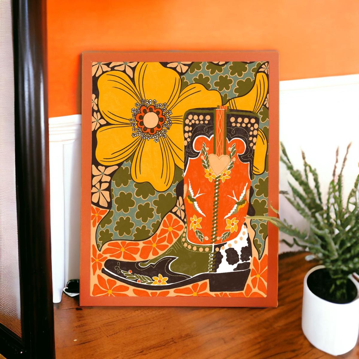Yellow / Orange Retro Cowboy Boots Print The Neighbourhood Threat – image 2
