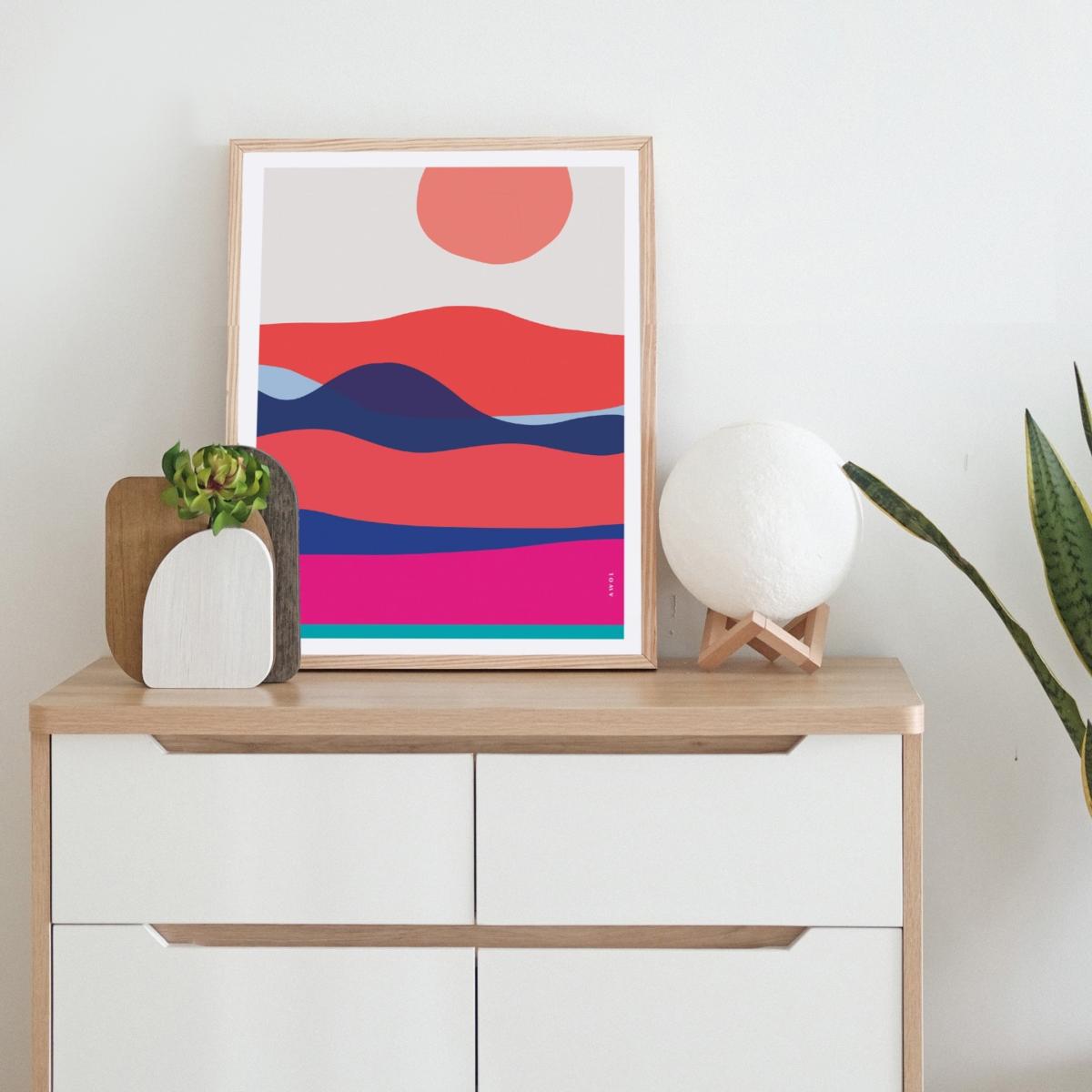Blue / Yellow / Orange Ocean Waves At Sunset And Sunrise: Colourful Orange, Pink And Navy Blue Sea Art Print Awol – image 6