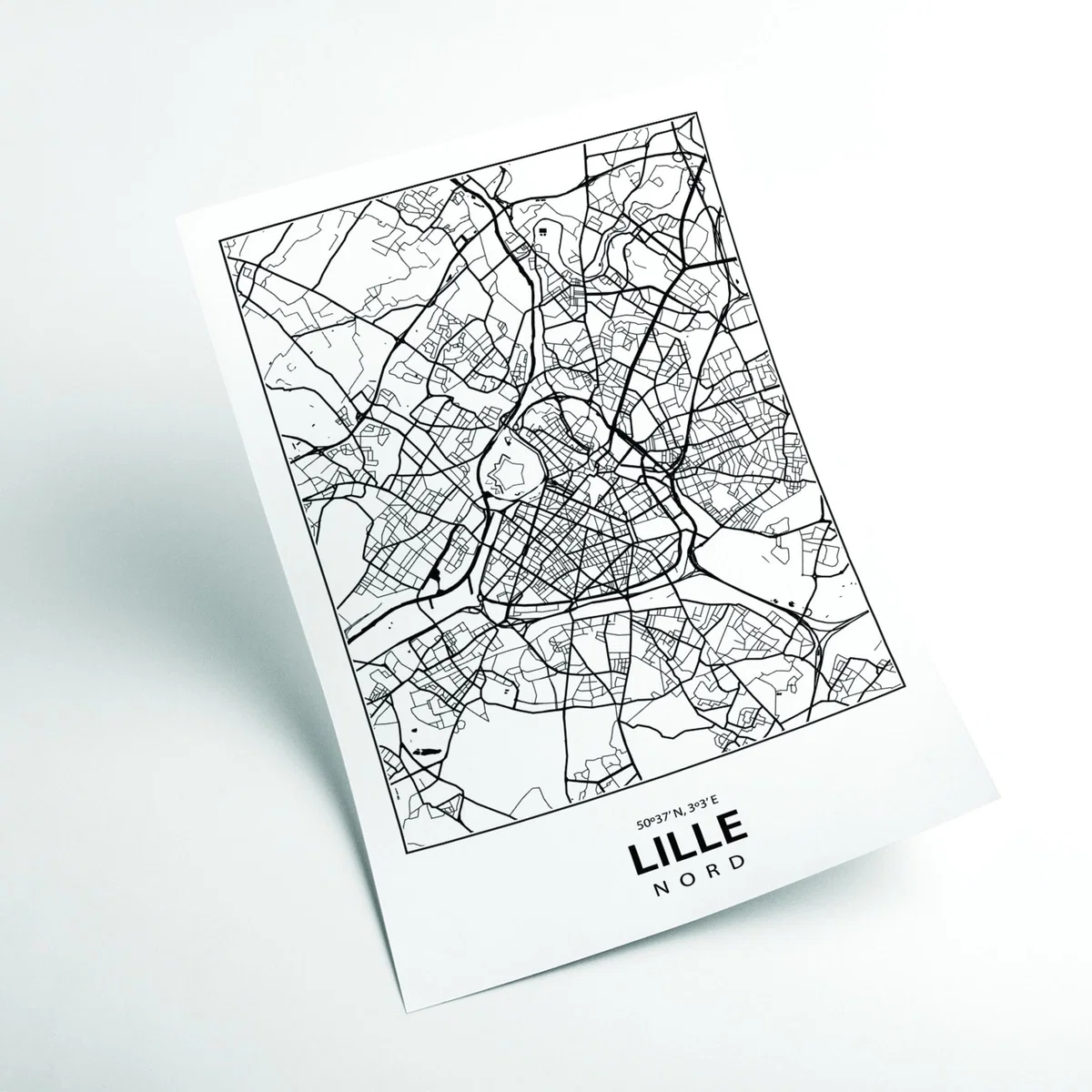 Black Map Of Lille A1 594 X 841Mm Stanley Print House – image 2