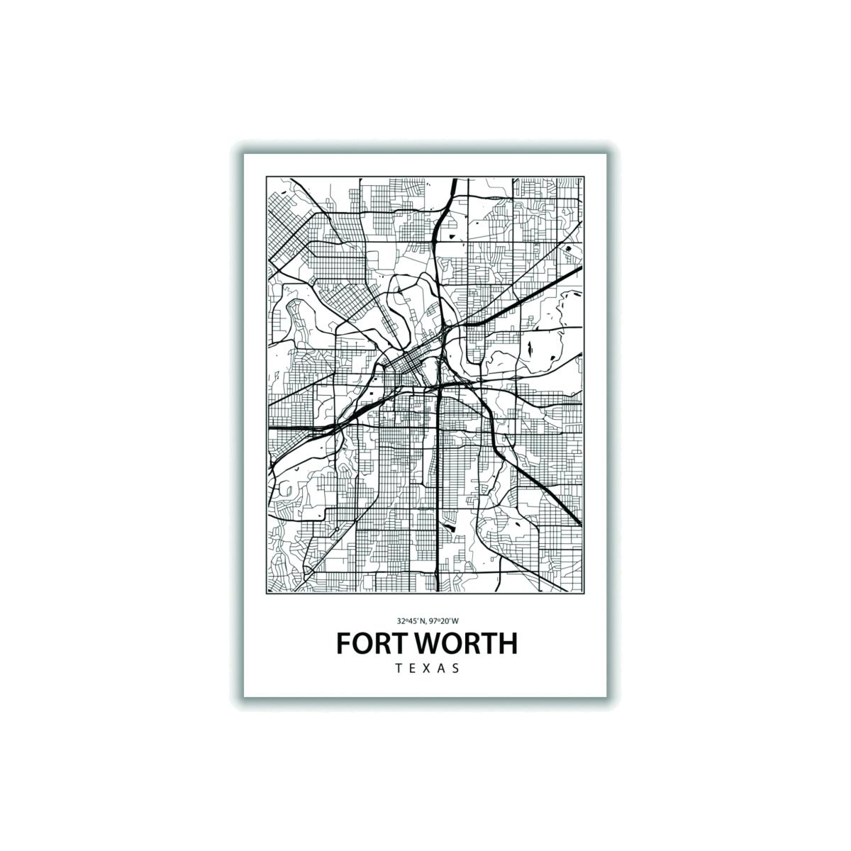 Black Map Of Fort Worth A3 297 X 420Mm Stanley Print House – image 1