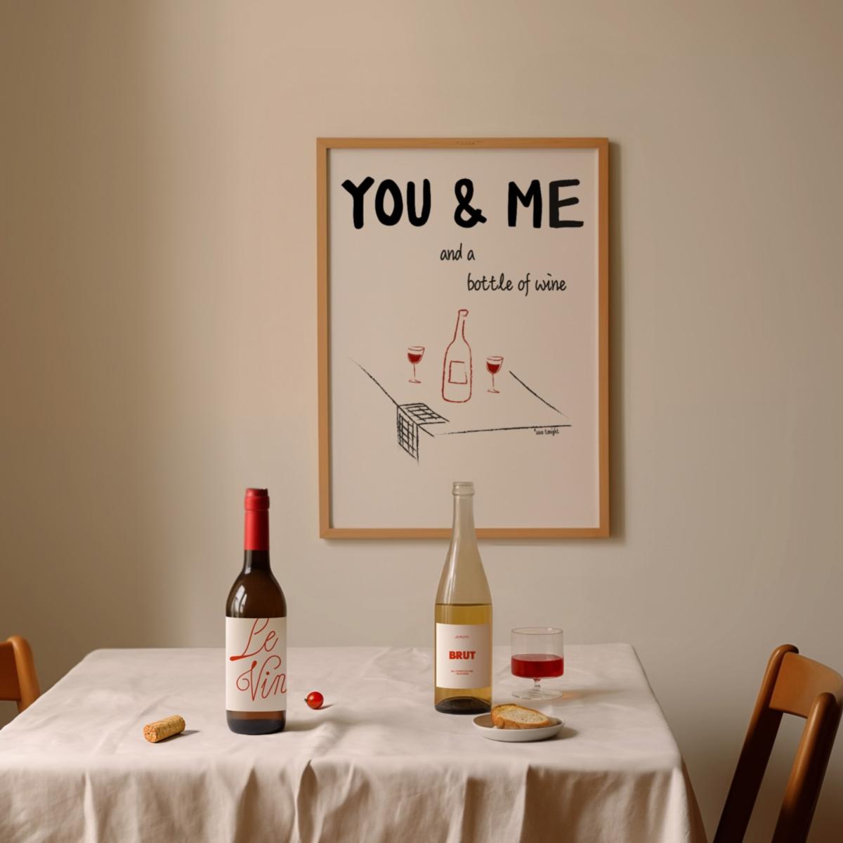 Black / Red You And Me And A Bottle Of Wine Illustrated Retro Music Giclée Art Print A2 | A2 | 420 X 594Mm | Fanclub – image 2