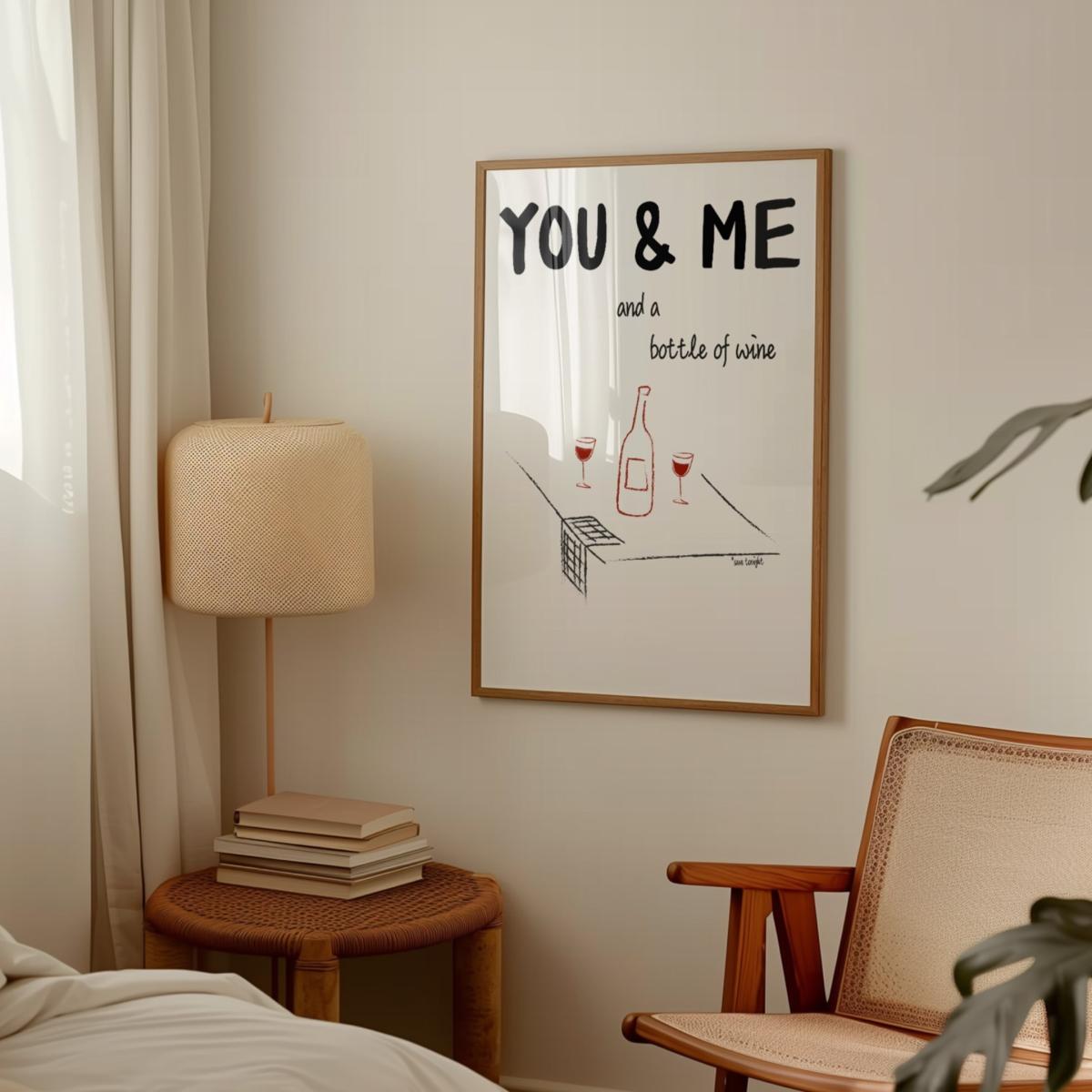 Black / Red You And Me And A Bottle Of Wine Illustrated Retro Music Giclée Art Print A2 | A2 | 420 X 594Mm | Fanclub – image 3