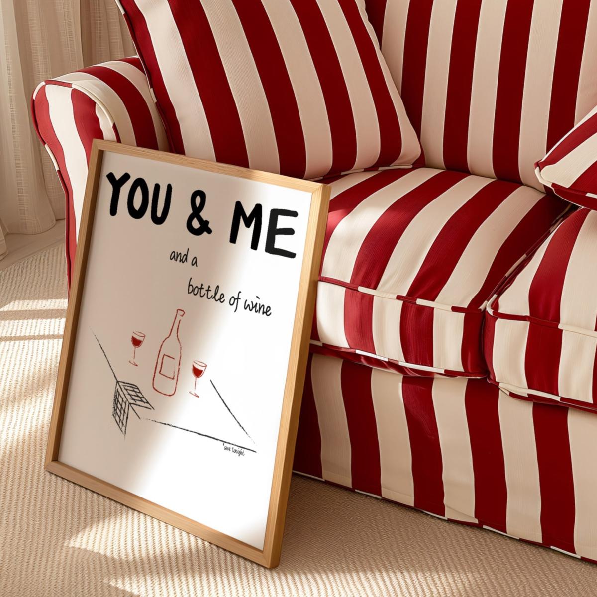 Black / Red You And Me And A Bottle Of Wine Illustrated Retro Music Giclée Art Print A2 | A2 | 420 X 594Mm | Fanclub – image 4