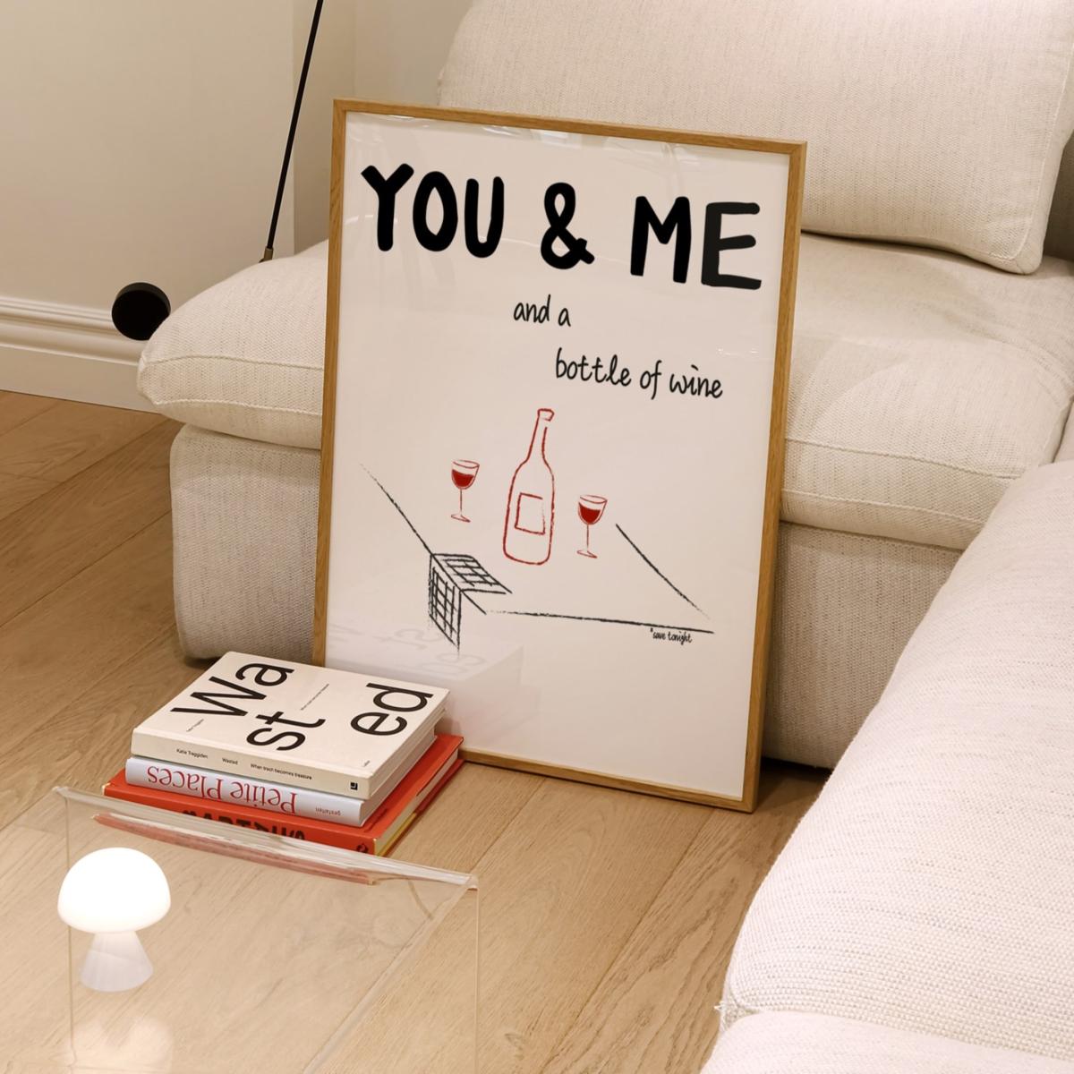 Black / Red You And Me And A Bottle Of Wine Illustrated Retro Music Giclée Art Print A2 | A2 | 420 X 594Mm | Fanclub – image 6