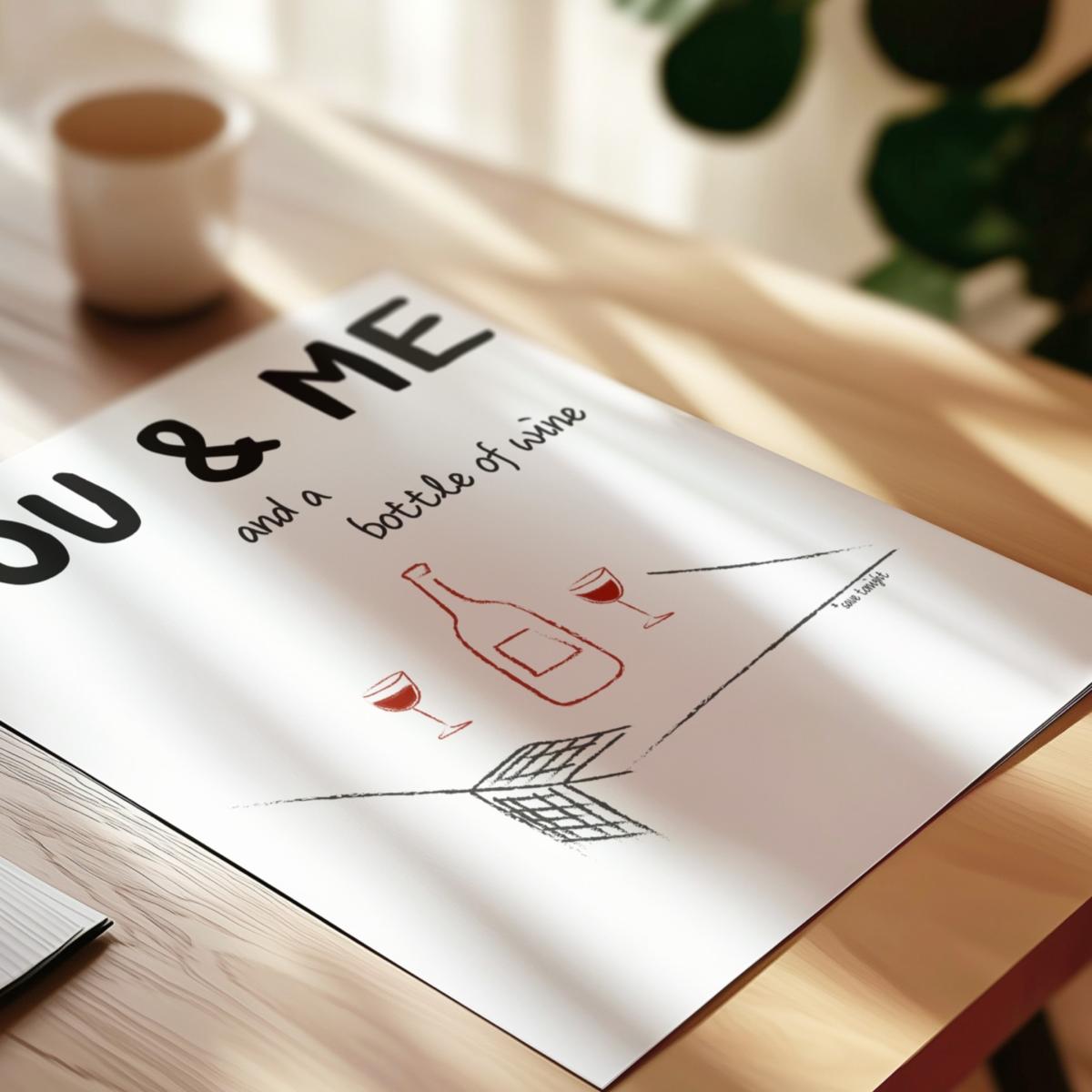 Black / Red You And Me And A Bottle Of Wine Illustrated Retro Music Giclée Art Print A2 | A2 | 420 X 594Mm | Fanclub – image 10
