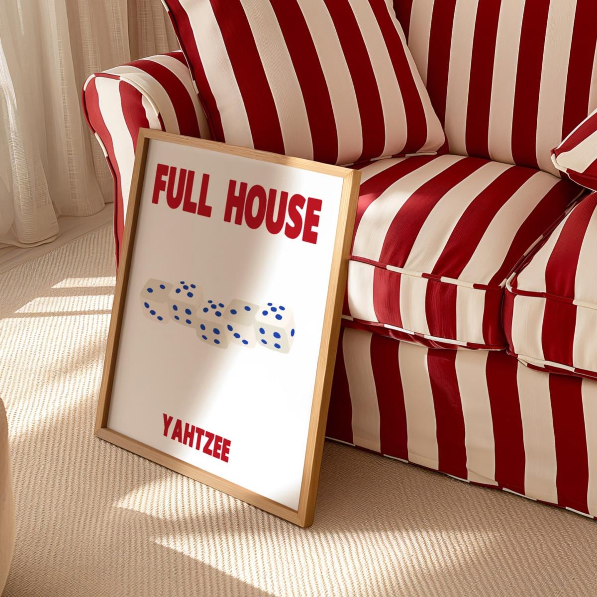 Blue / Red Full House Yahtzee Dice Retro Game Giclée Art Print A3 | A4 | 210 X 297Mm | Fanclub – image 3
