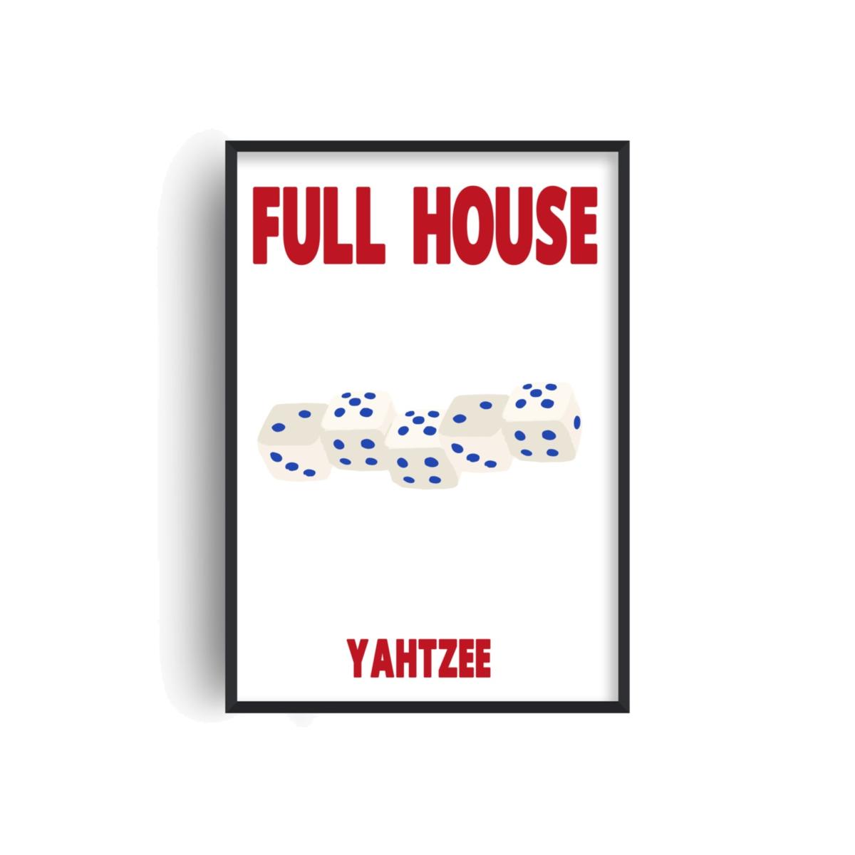 Blue / Red Full House Yahtzee Dice Retro Game Giclée Art Print A3 | A4 | 210 X 297Mm | Fanclub – image 1