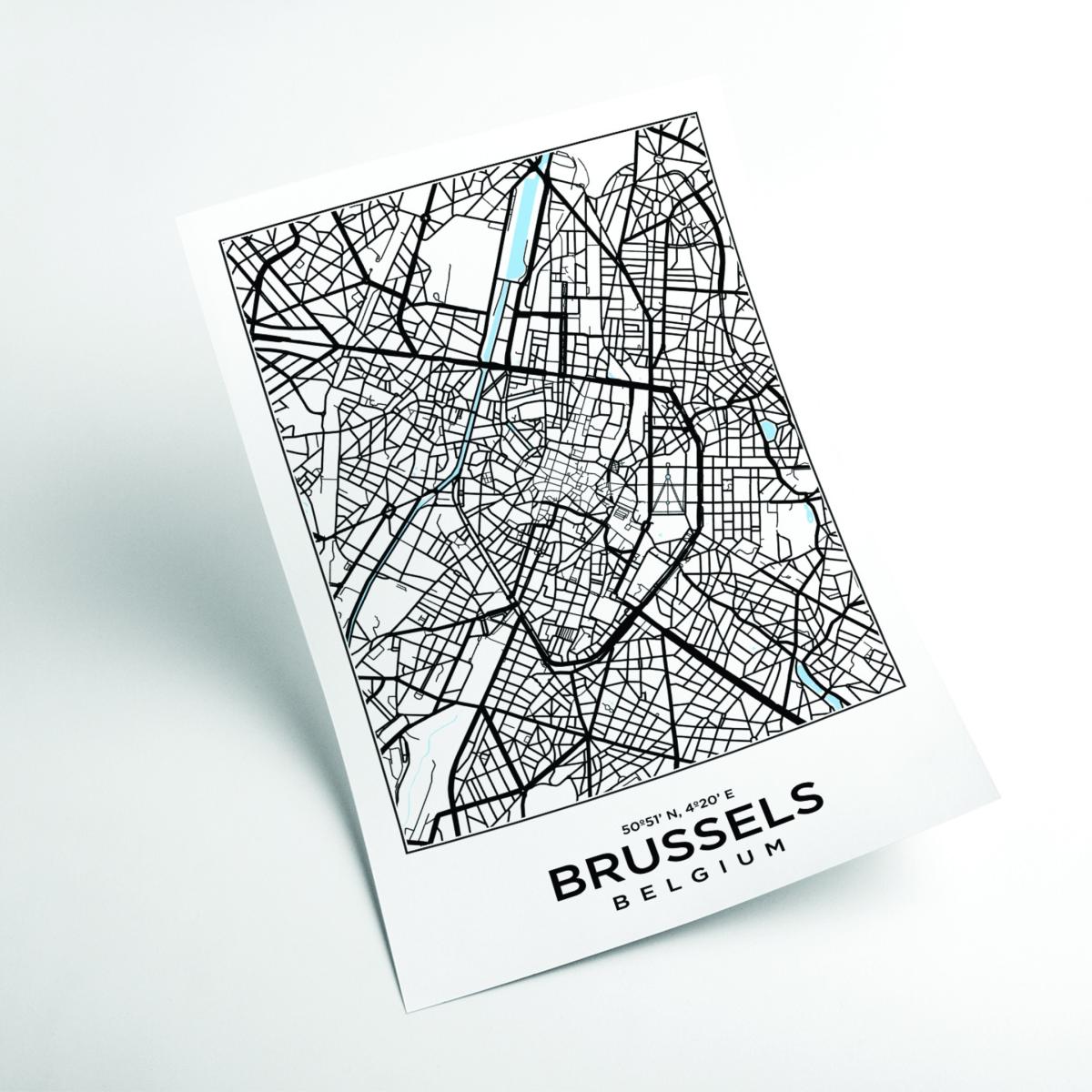 Black Map Of Brussels Belgium A4 210 X 297Mm Stanley Print House – image 2